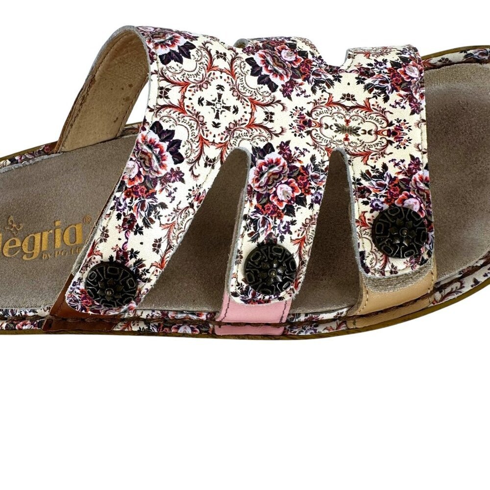 Alegria Venice What A Frill Purple White Floral Leather 3 Strap Sandals Size 39 - Picture 2 of 7